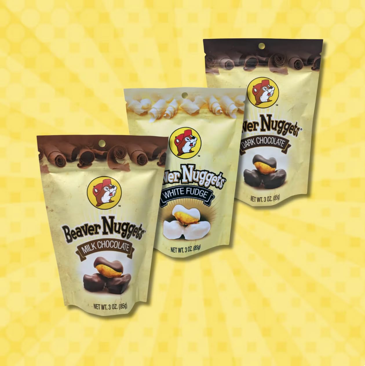 Pop SNAX Beaver Nugget Bundle, 3-Pack | Milk Chocolate, Dark Chocolate, White Fudge | 9 oz Bundle