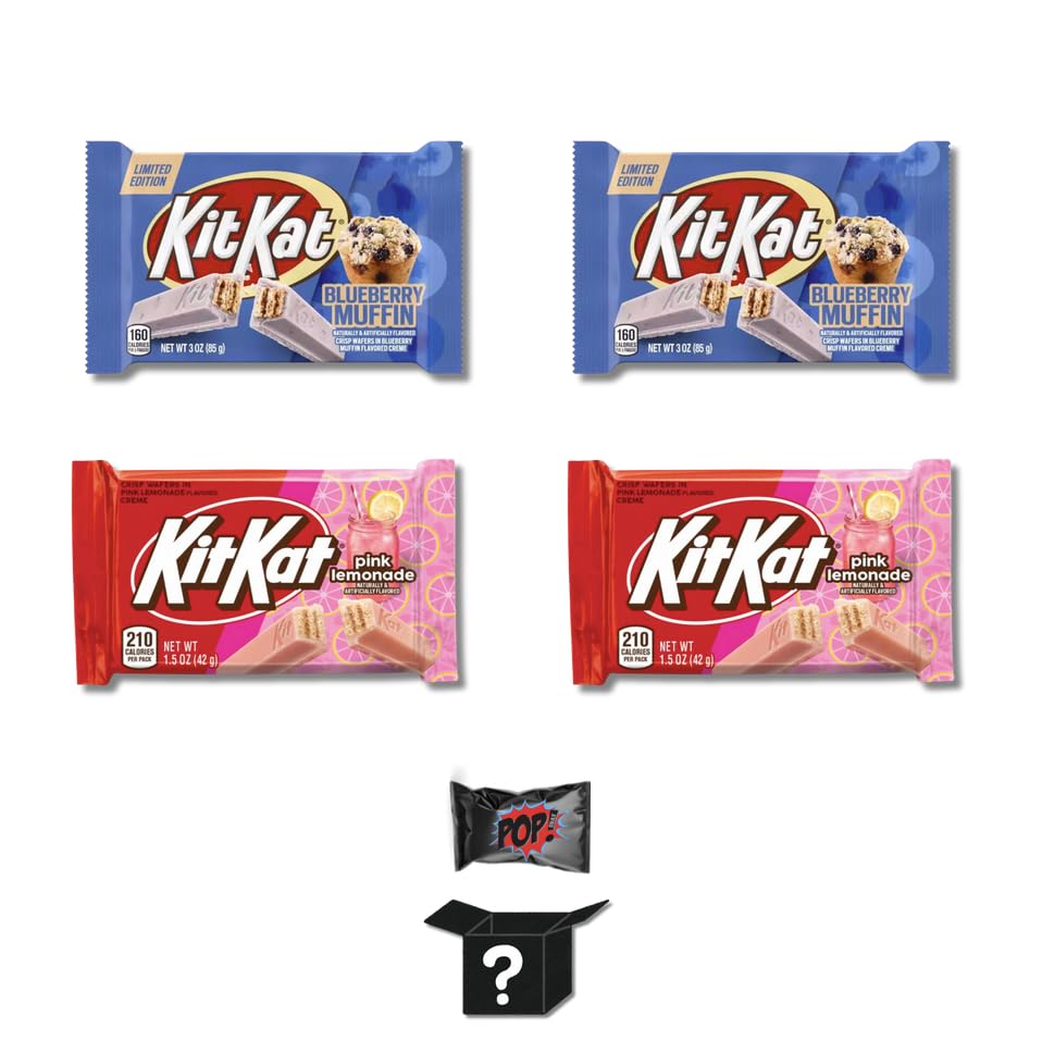 Kit Kat Blueberry Lemonade Bundle - Limited Edition Blueberry Muffin and Strawberry Lemonade Wafer -With Pop Snax Mystery Snack - Pack of 4-1.5oz Bars | Pop Snax Snack Box