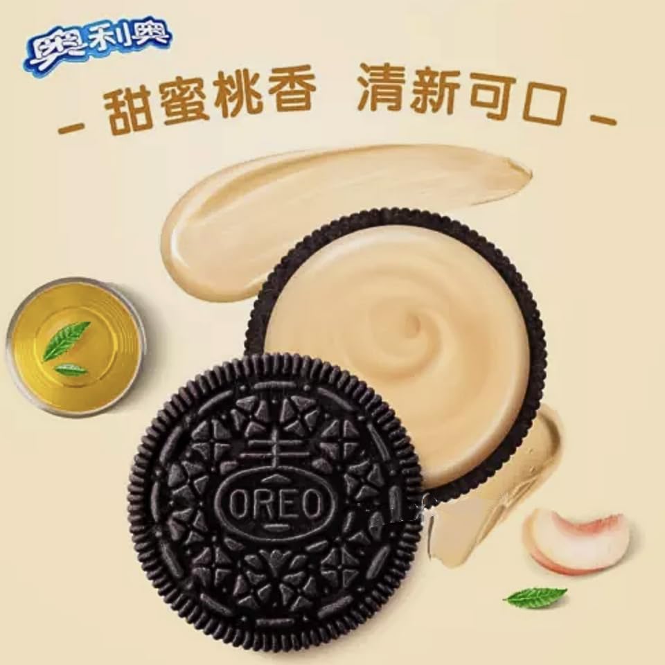 Oreo Peach Oolong Tea Sandwich Cookies (Imported from Taiwan), with Pop Snax Mystery Snack | Asian Oreo Peach Oolong Tea Sandwich Cookies, 6 oz, 2 Packs | Limited Edition Oreo