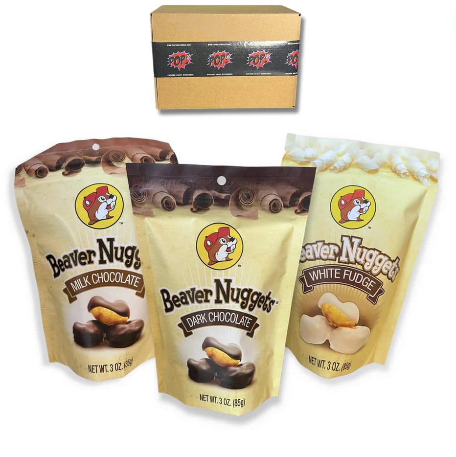 Pop SNAX Beaver Nugget Bundle, 3-Pack | Milk Chocolate, Dark Chocolate, White Fudge | 9 oz Bundle