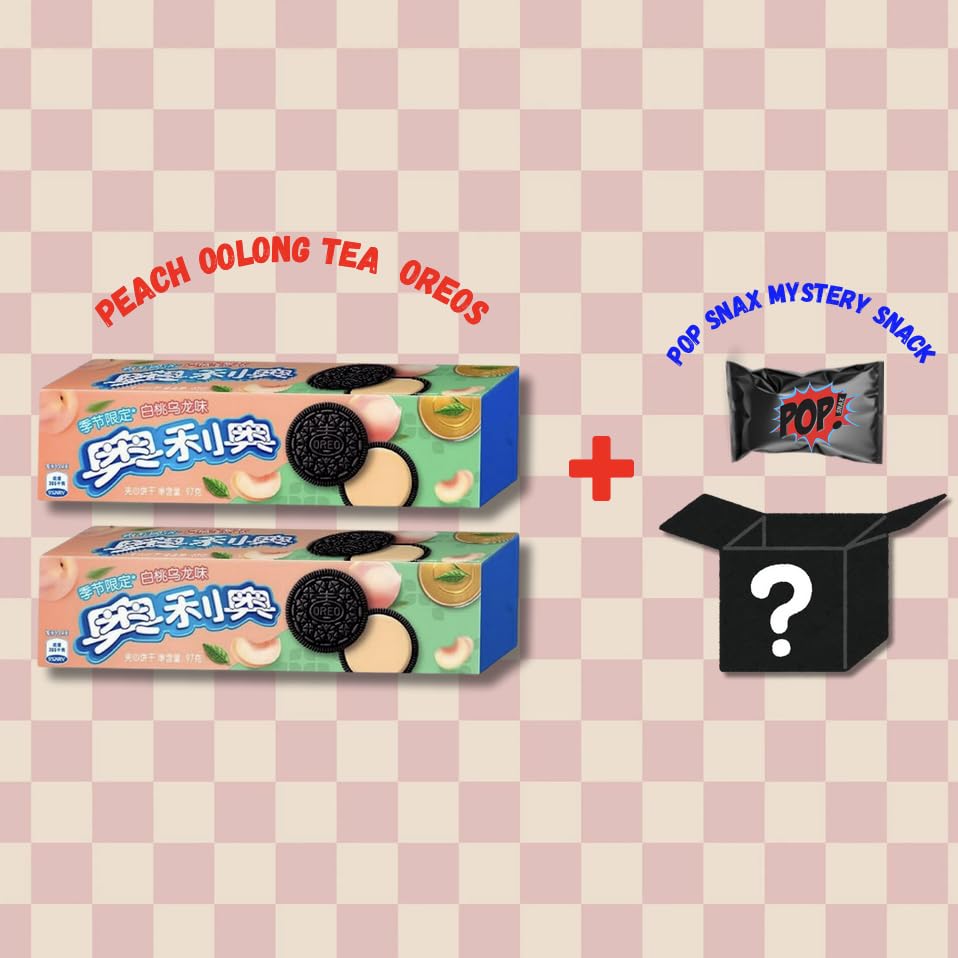 Oreo Peach Oolong Tea Sandwich Cookies (Imported from Taiwan), with Pop Snax Mystery Snack | Asian Oreo Peach Oolong Tea Sandwich Cookies, 6 oz, 2 Packs | Limited Edition Oreo