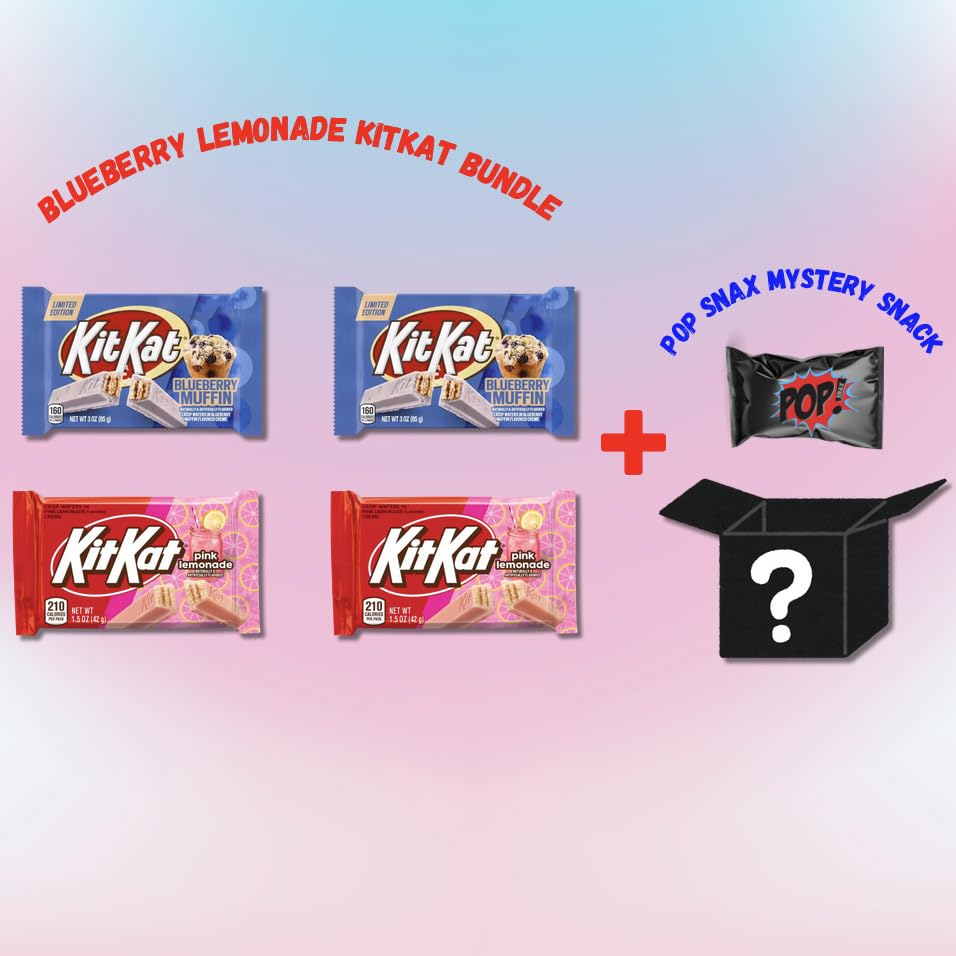 Kit Kat Blueberry Lemonade Bundle - Limited Edition Blueberry Muffin and Strawberry Lemonade Wafer -With Pop Snax Mystery Snack - Pack of 4-1.5oz Bars | Pop Snax Snack Box