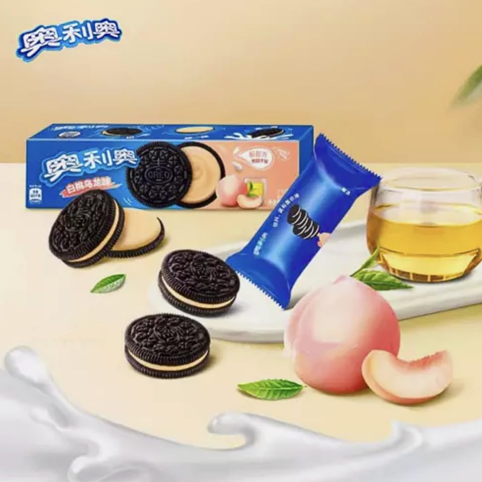 Oreo Peach Oolong Tea Sandwich Cookies (Imported from Taiwan), with Pop Snax Mystery Snack | Asian Oreo Peach Oolong Tea Sandwich Cookies, 6 oz, 2 Packs | Limited Edition Oreo