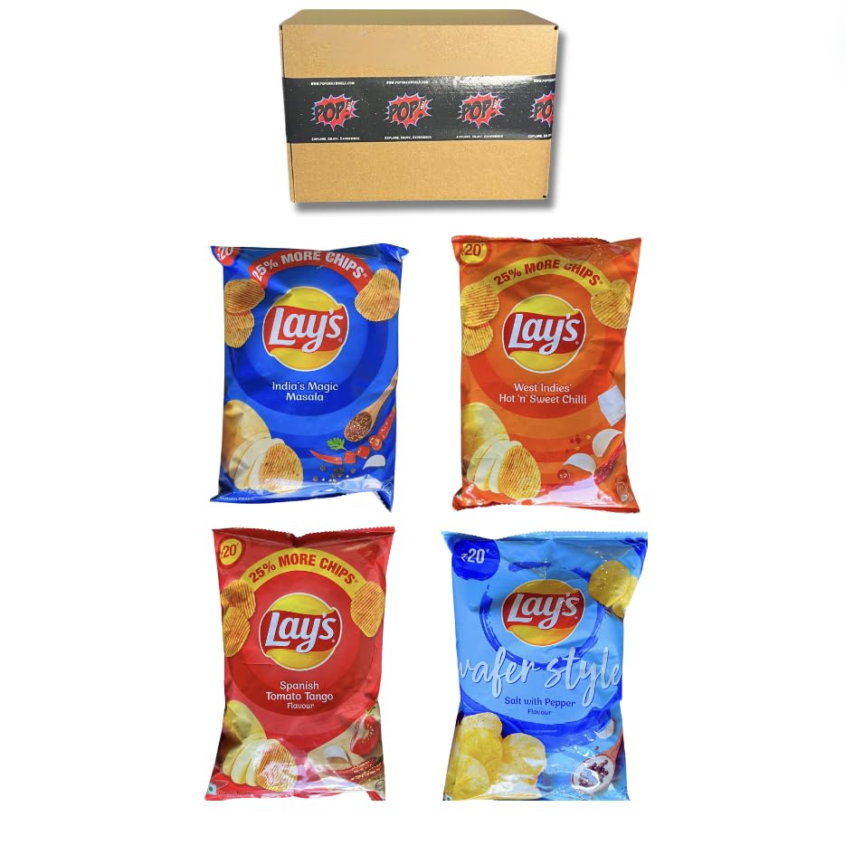 Pop SNAX Indian Chips Variety Sampler Pack - India's Magic Masala, West Indies' Hot 'n' Sweet Chili, Spanish Tomato Tango, Wafer Style Salt & Pepper, Imported Exclusive Assorted Flavors | Foreign Snack Chip Flavors