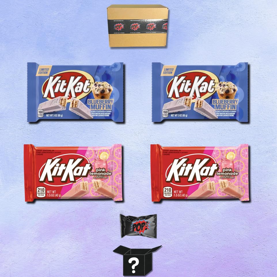 Kit Kat Blueberry Lemonade Bundle - Limited Edition Blueberry Muffin and Strawberry Lemonade Wafer -With Pop Snax Mystery Snack - Pack of 4-1.5oz Bars | Pop Snax Snack Box