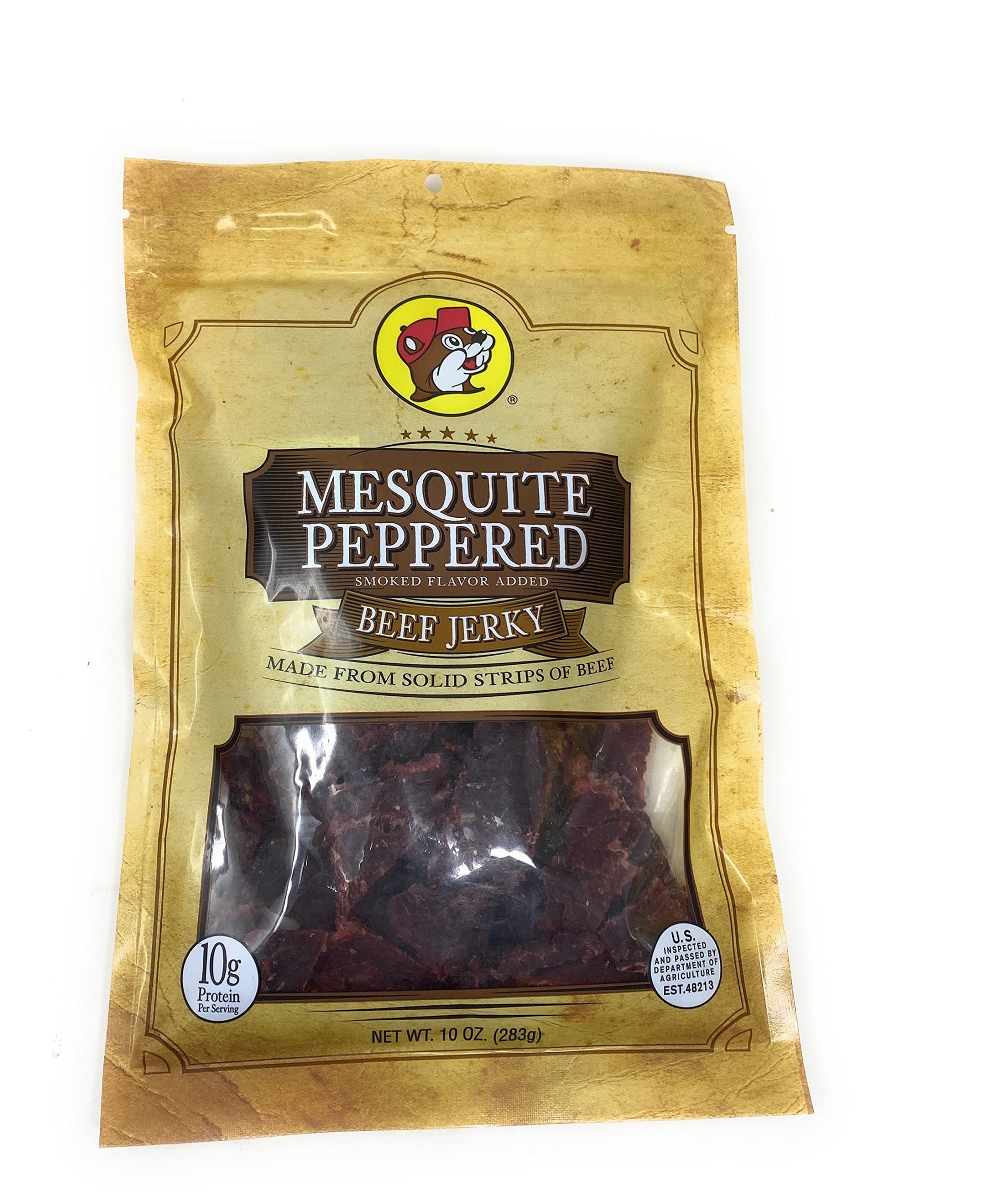 Buc-ees Texas Hill Country Brand Mesquite Peppered Beef Jerky in Resealable Bag (One Bag, 10 Ounces)