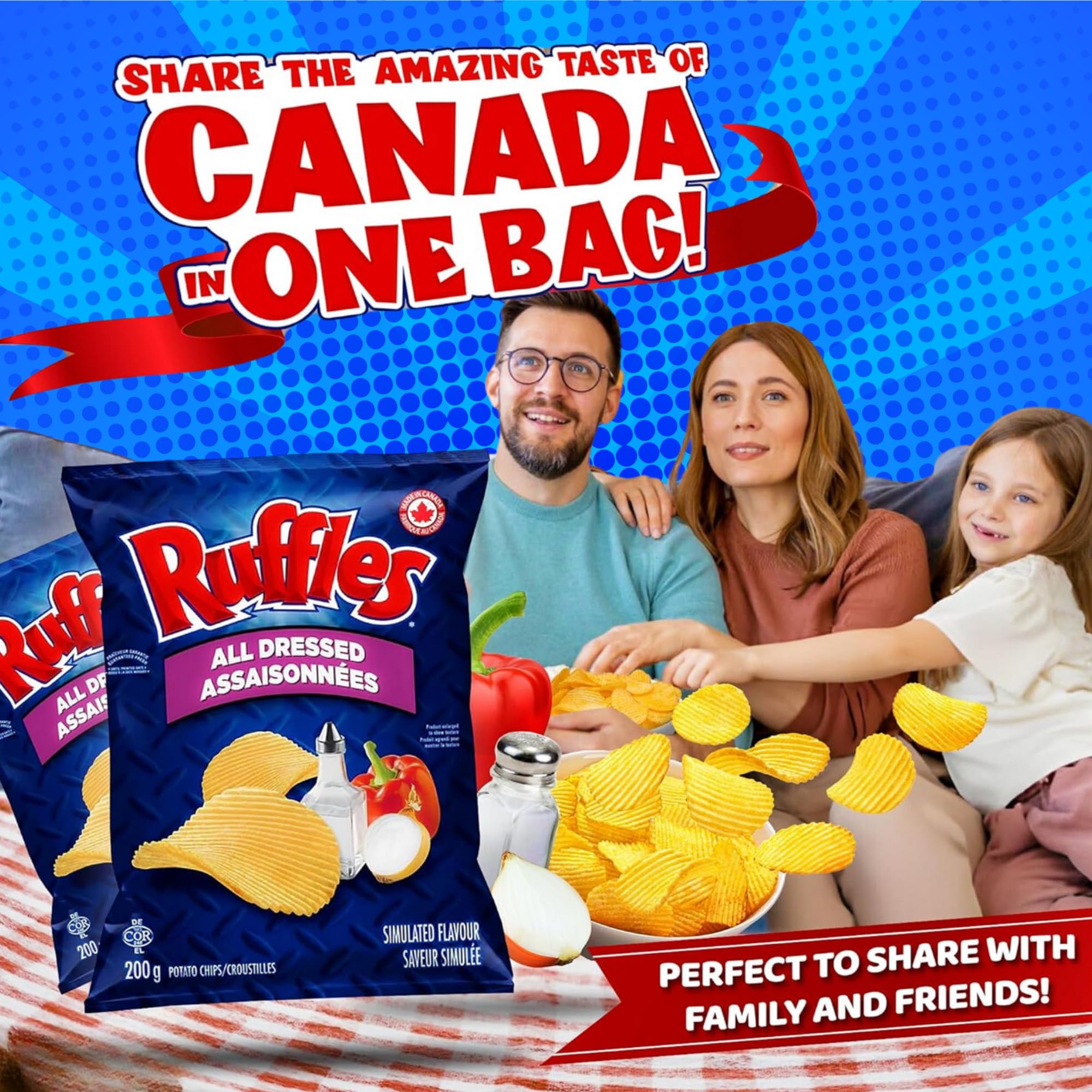 Pop Snax Canadian Ruffles All Dressed Chips, 40g, All Dressed Potato Chips, Imported From Canada, 9-Pack Bundle, Gluten Free Canadian Snack, with Pop Snax Mystery Snack