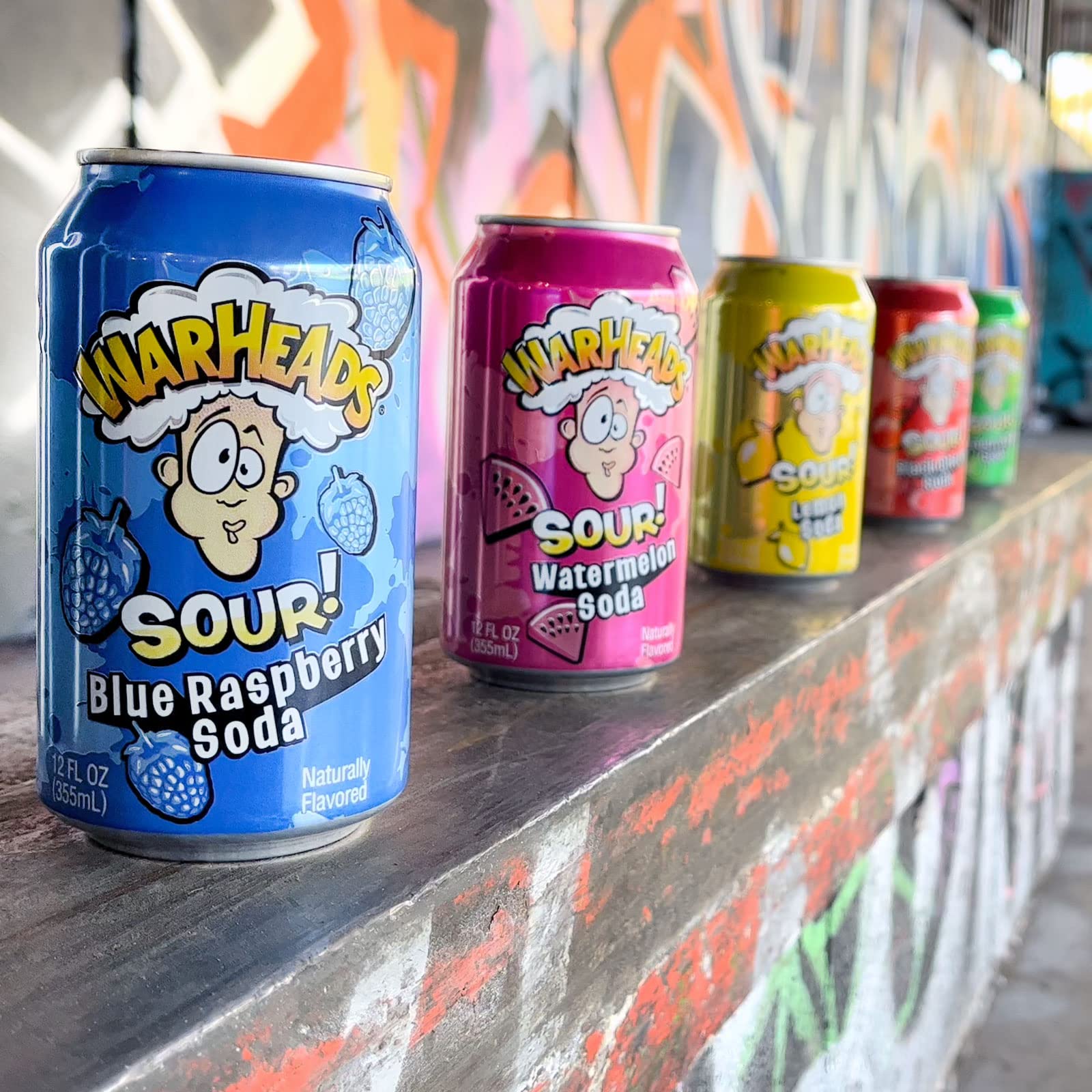 WARHEADS SODA - Sour Fruity Soda with Classic Warheads Flavors – Perfectly Balanced Sweet and Sour Soda - Warheads Candy Throwback Treat, Soda, Cocktail Mixer, Pack of 5, 12oz Cans (Sampler Pack)