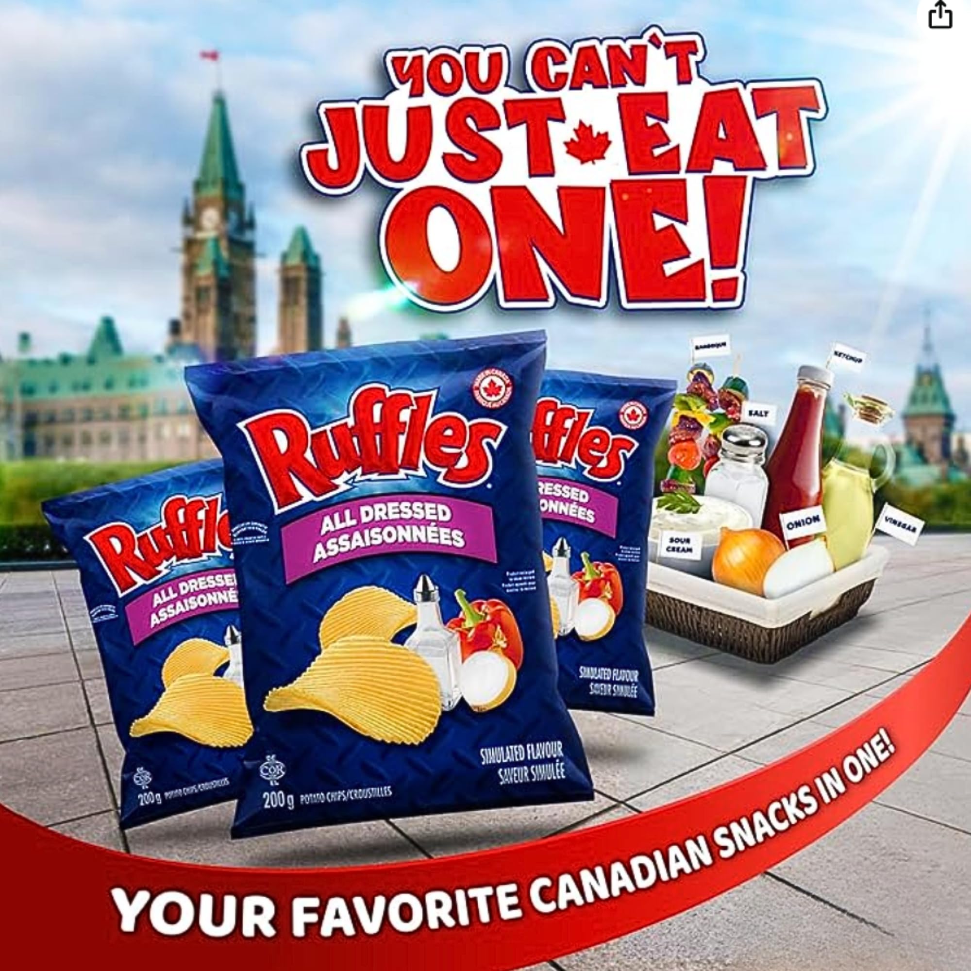 Pop Snax Canadian Ruffles All Dressed Chips, 40g, All Dressed Potato Chips, Imported From Canada, 9-Pack Bundle, Gluten Free Canadian Snack, with Pop Snax Mystery Snack