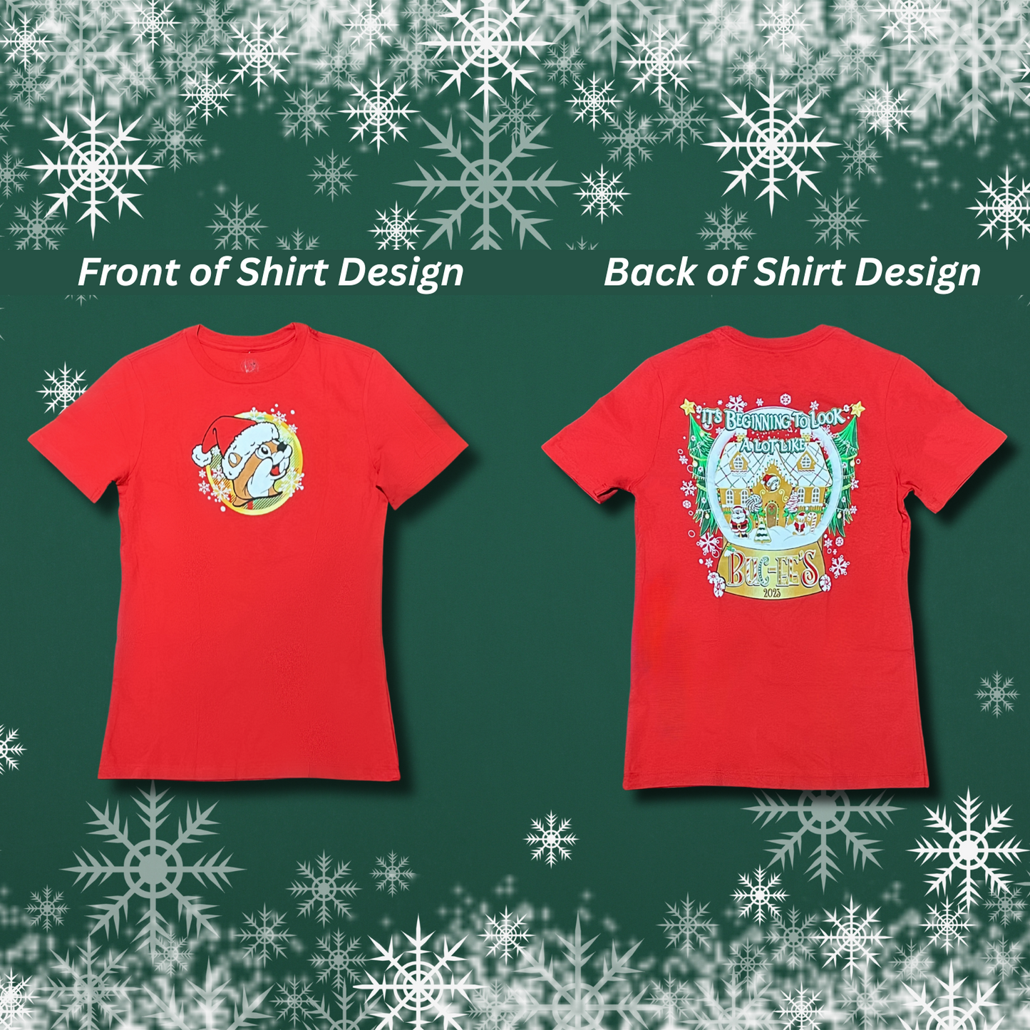 Buc-ee's 2023 Christmas Tee (Front of Shirt & Back Of Shirt Designs)