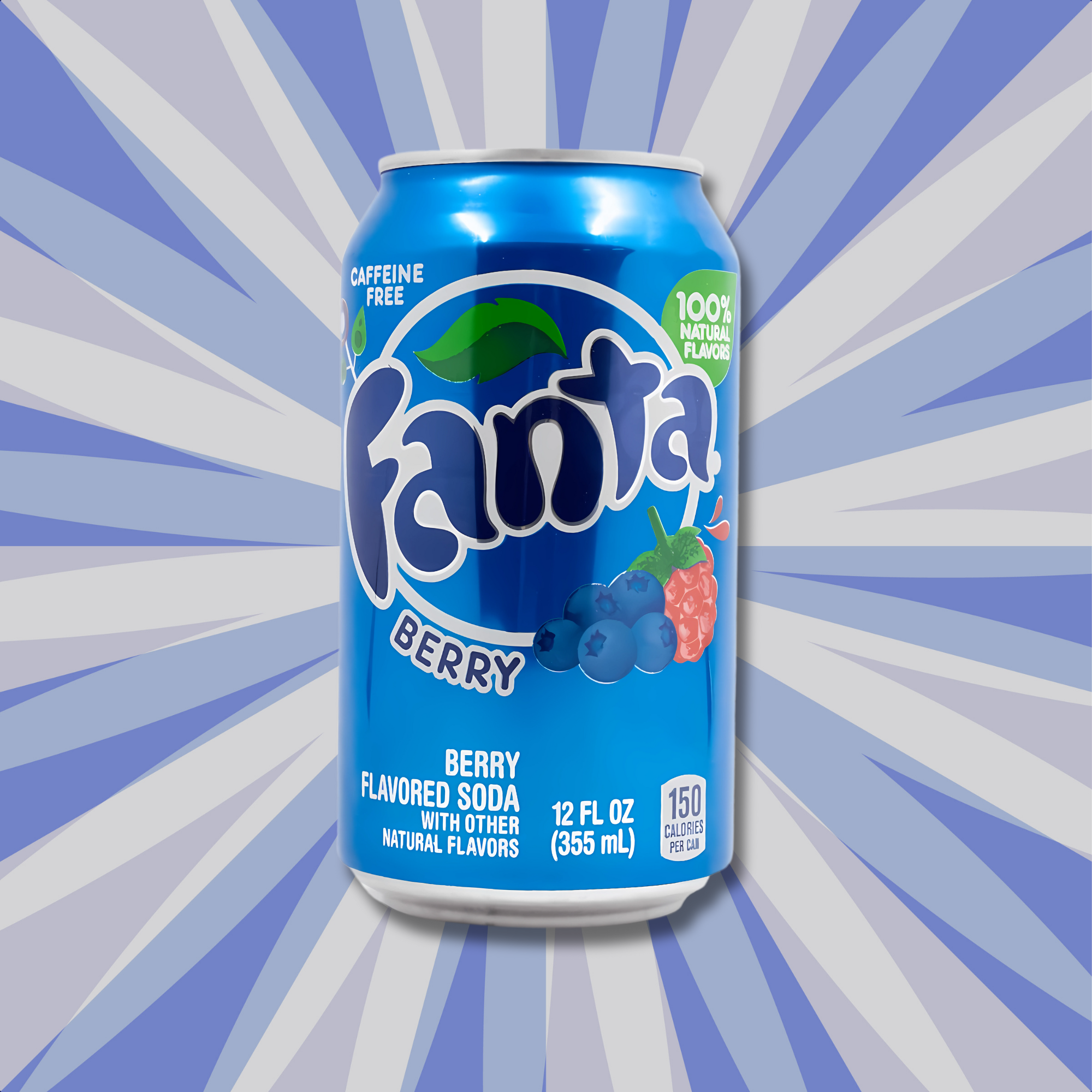 Fanta Blueberry Soda 330ml can with vibrant blue design and blueberry graphics.
