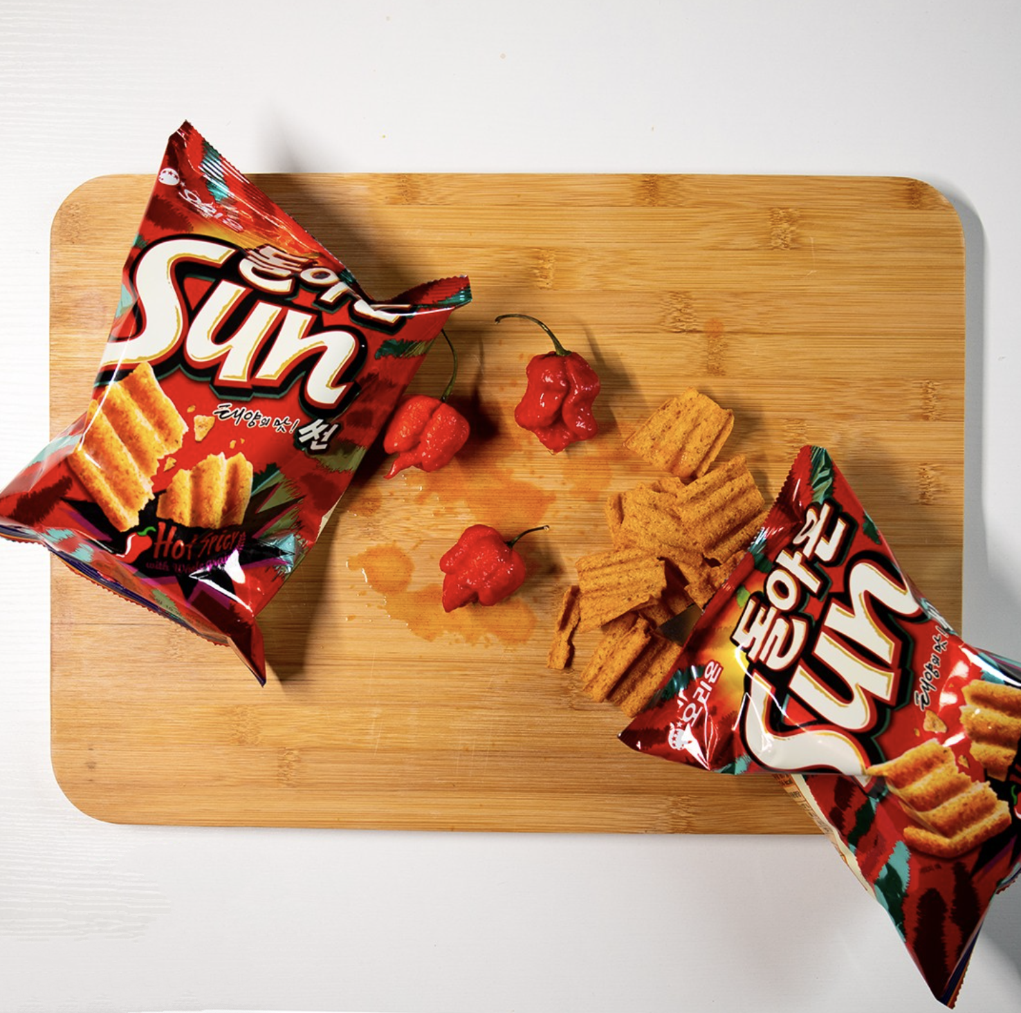 Spicy Snacks, Healthy potato chip alternative, Hot & Spicy Sun Chips from Korea