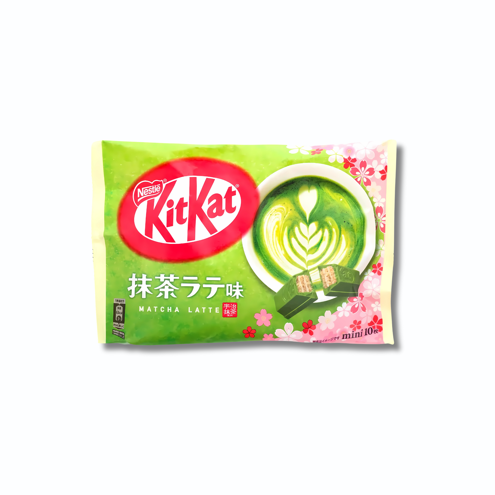 KitKat Matcha Latte packaging against a white background. 