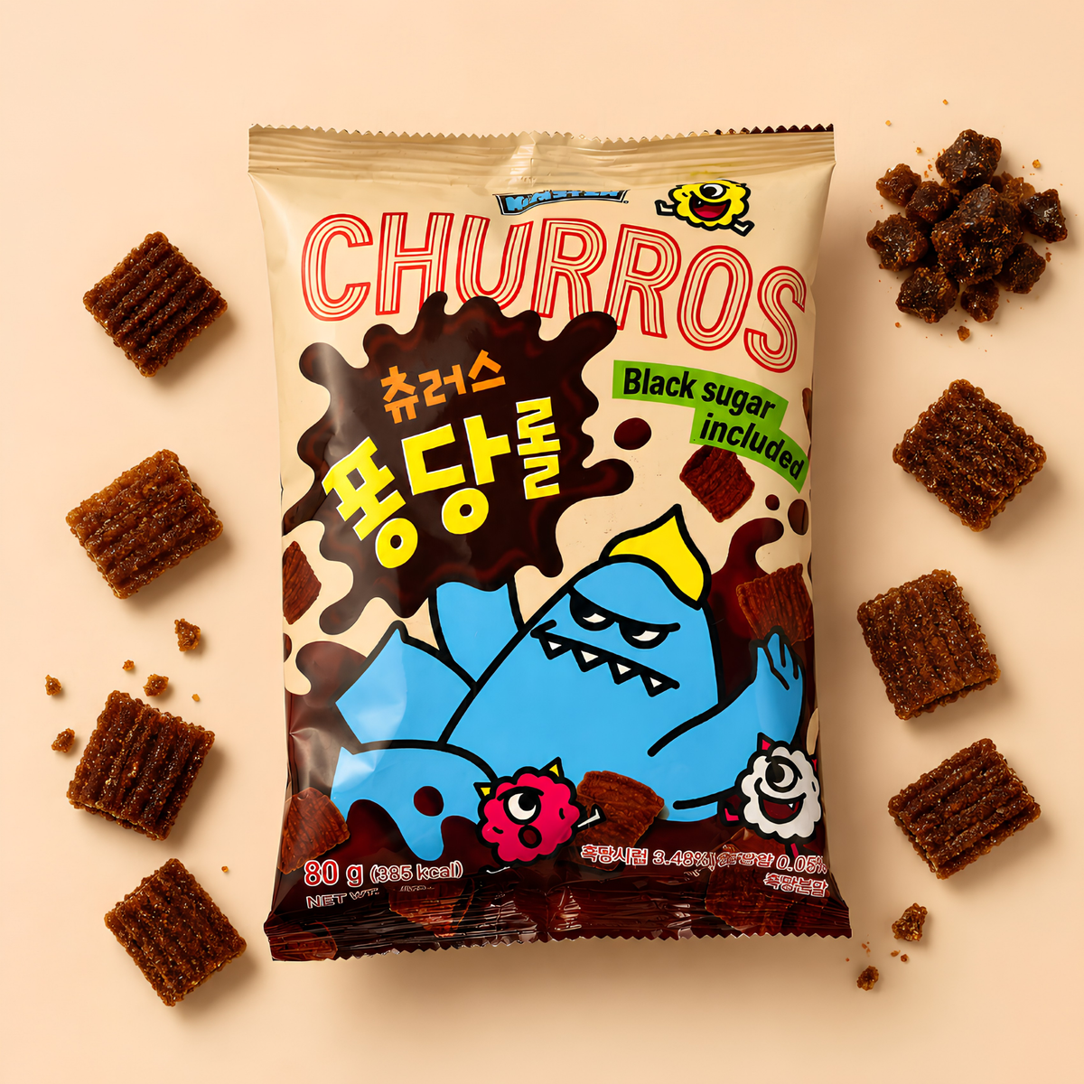 Sweet Monster Black Sugar Churro Korean snack, 80g