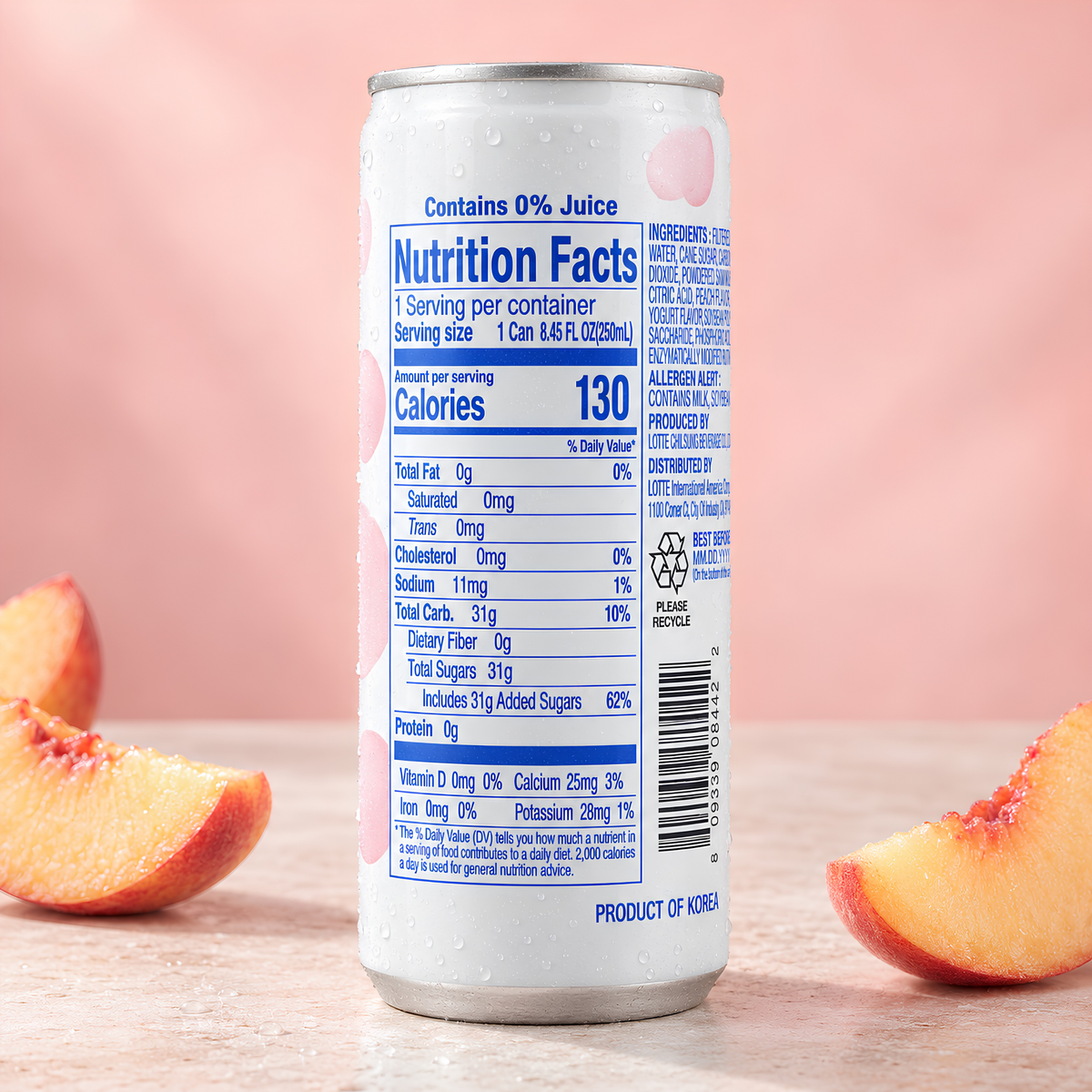 Lotte Milkis Peach Korean peach soda, 250ml
