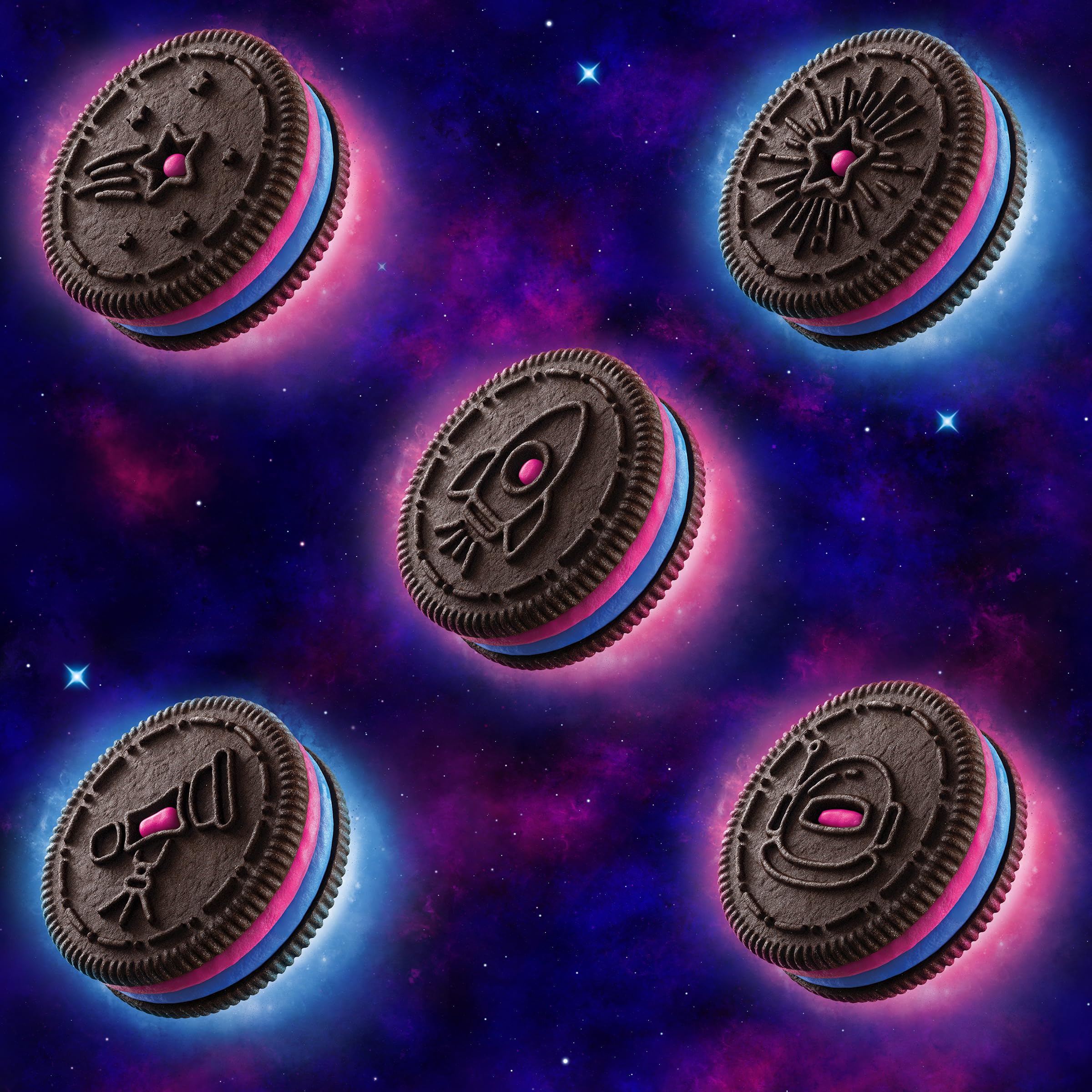 Limited-edition Oreo Space Dunk cookies with cosmic creme and popping candy.