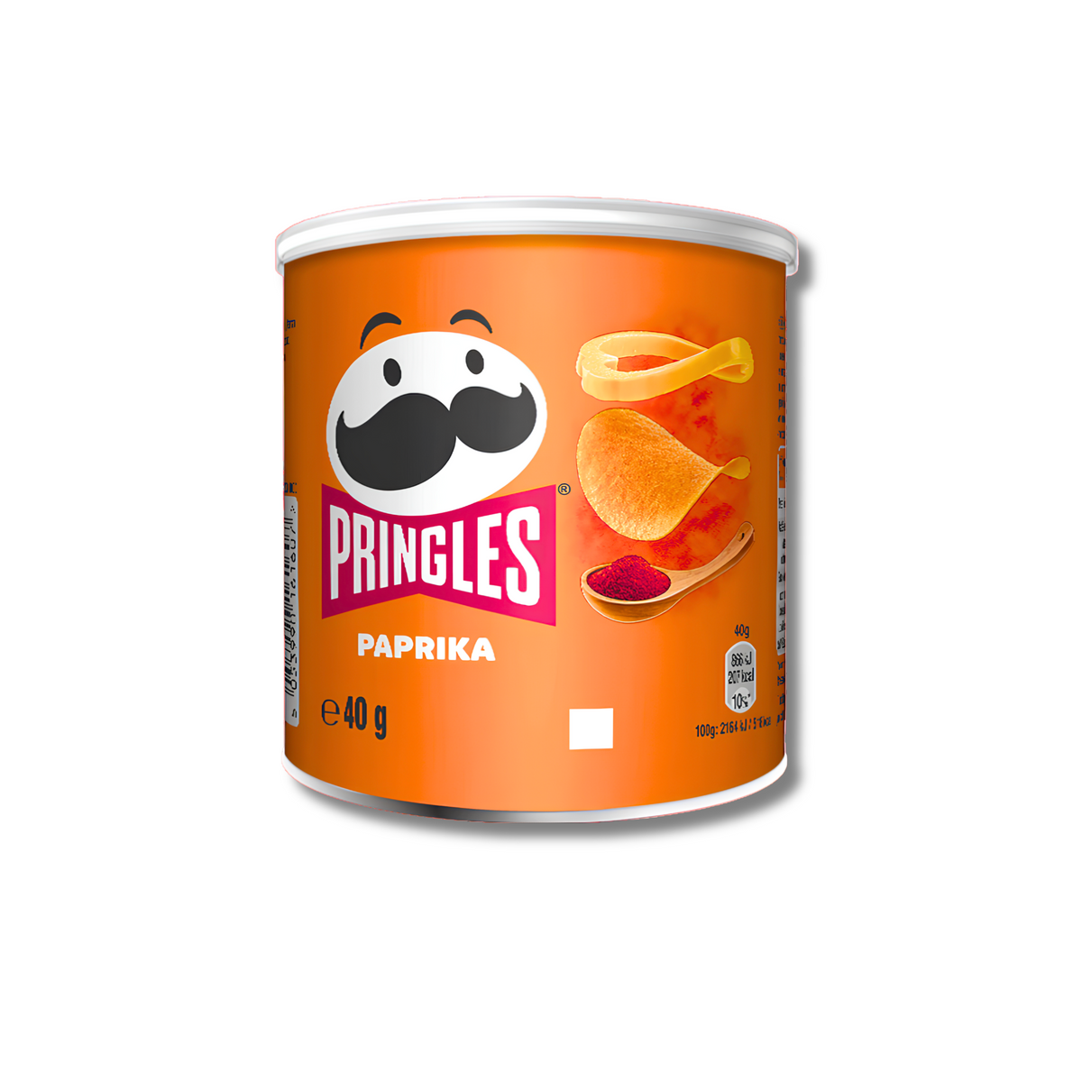 Pringles Paprika 40g orange mini can on a white background