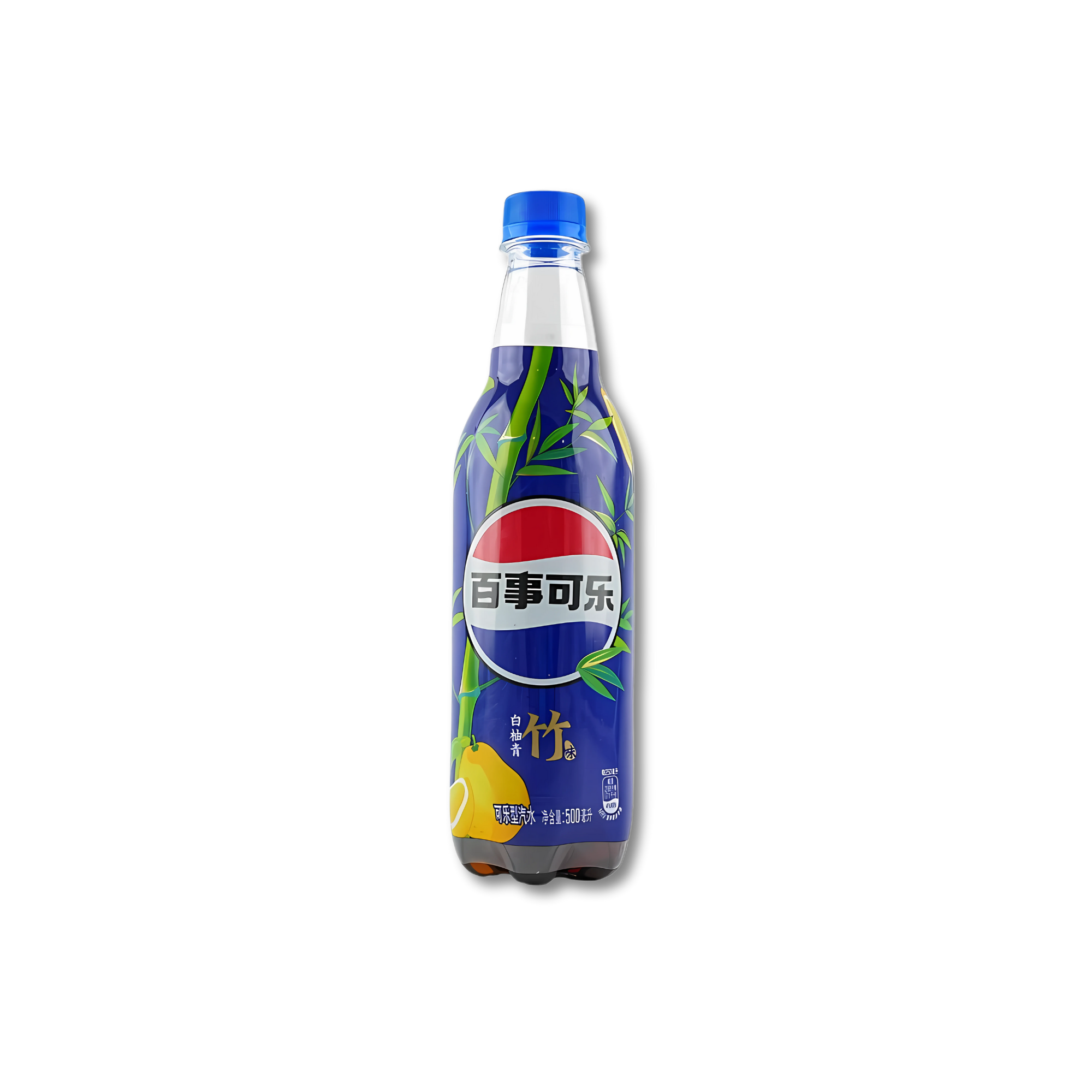 A bottle of Pepsi White Grapefruit Green Bamboo Soda against a white background.