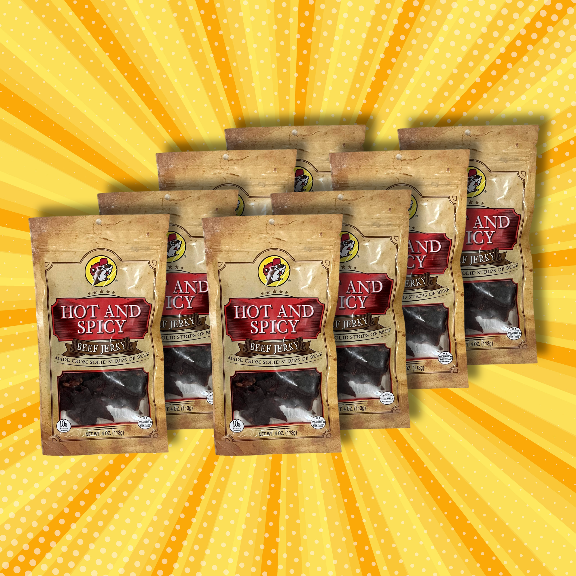 Buc-ee's Beef Jerky - Hot And Spicy Flavor (8 Bags)