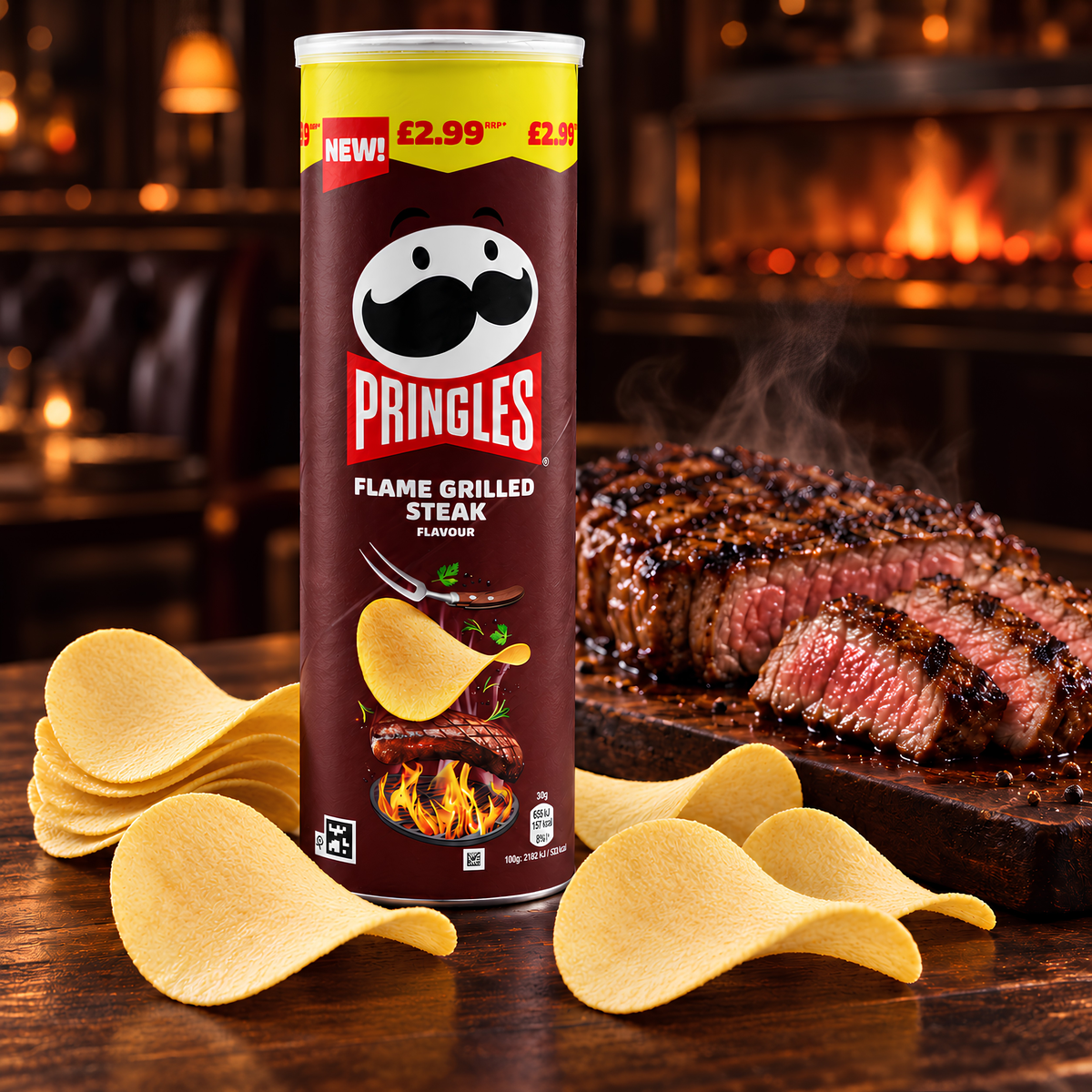 Pringles Flame Grilled Steak flavored crisps