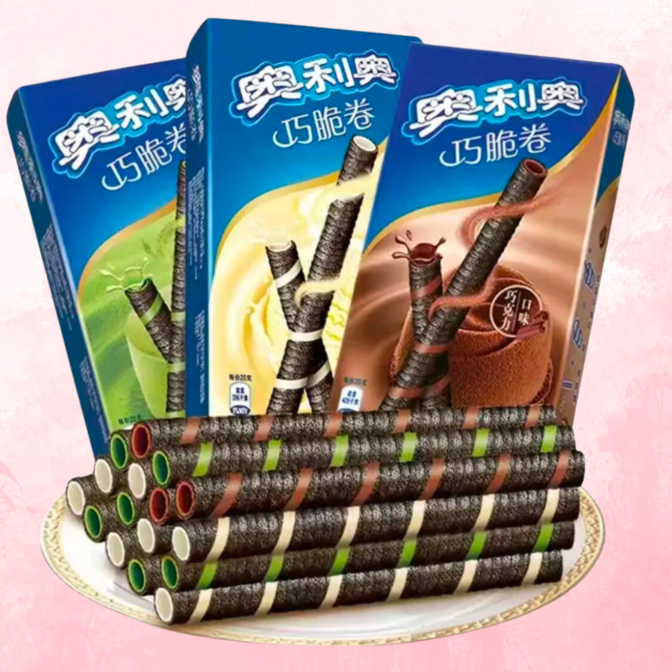 Asian Oreo Wafer Rolls – 4 Pack Variety Sampler | Limited Edition: Vanilla Mousse, Strawberry Milkshake, Japanese Matcha, Rich Chocolate