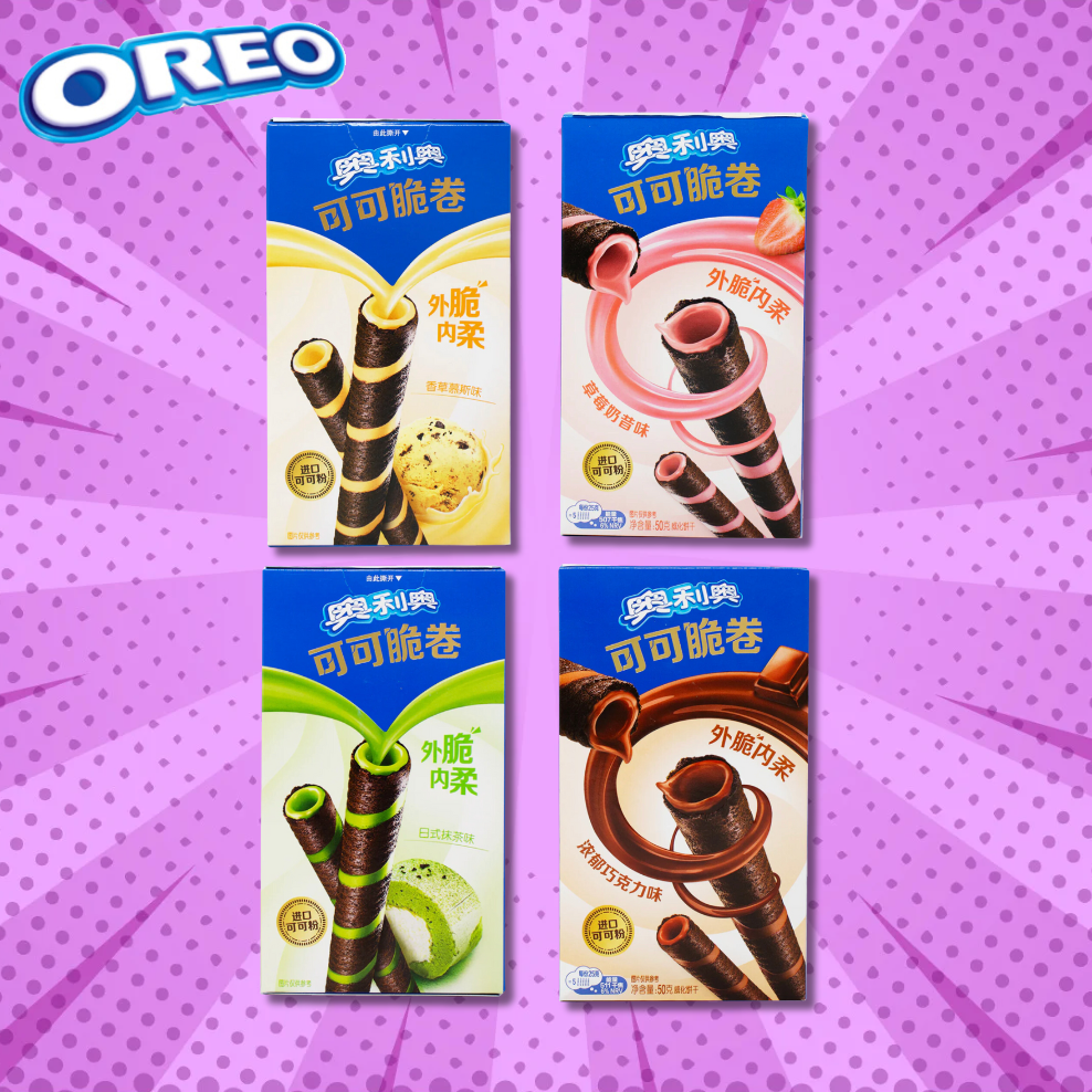 Asian Oreo Wafer Rolls – 4 Pack Variety Sampler | Limited Edition: Vanilla Mousse, Strawberry Milkshake, Japanese Matcha, Rich Chocolate