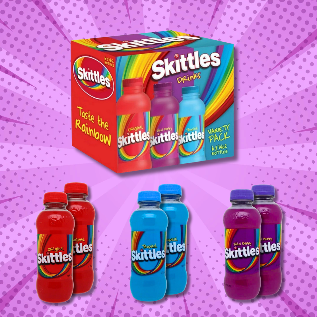 Skittles Juice 3 Flavor Variety Pack 14oz | Wild Berry, Tropical, and Original Flavor