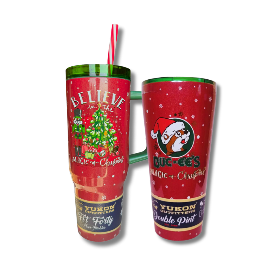 Buc-ee's Believe in the Magic of Christmas tumbler set – 40 oz and 32 oz sizes. Christmas gifts for Christmas.