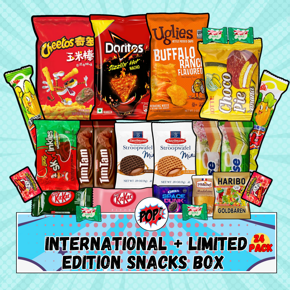 Foreign Snack Box showing all 24 snacks available, making for the best international snack box.