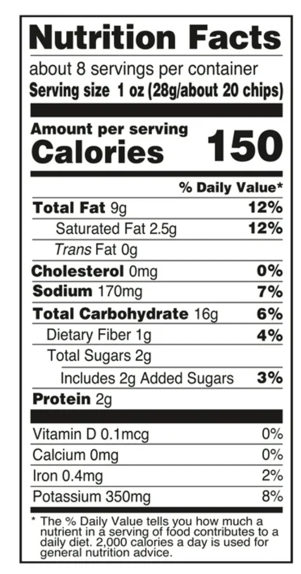 Nutrition facts for Limited Edition UTZ Lemonade Chips snack