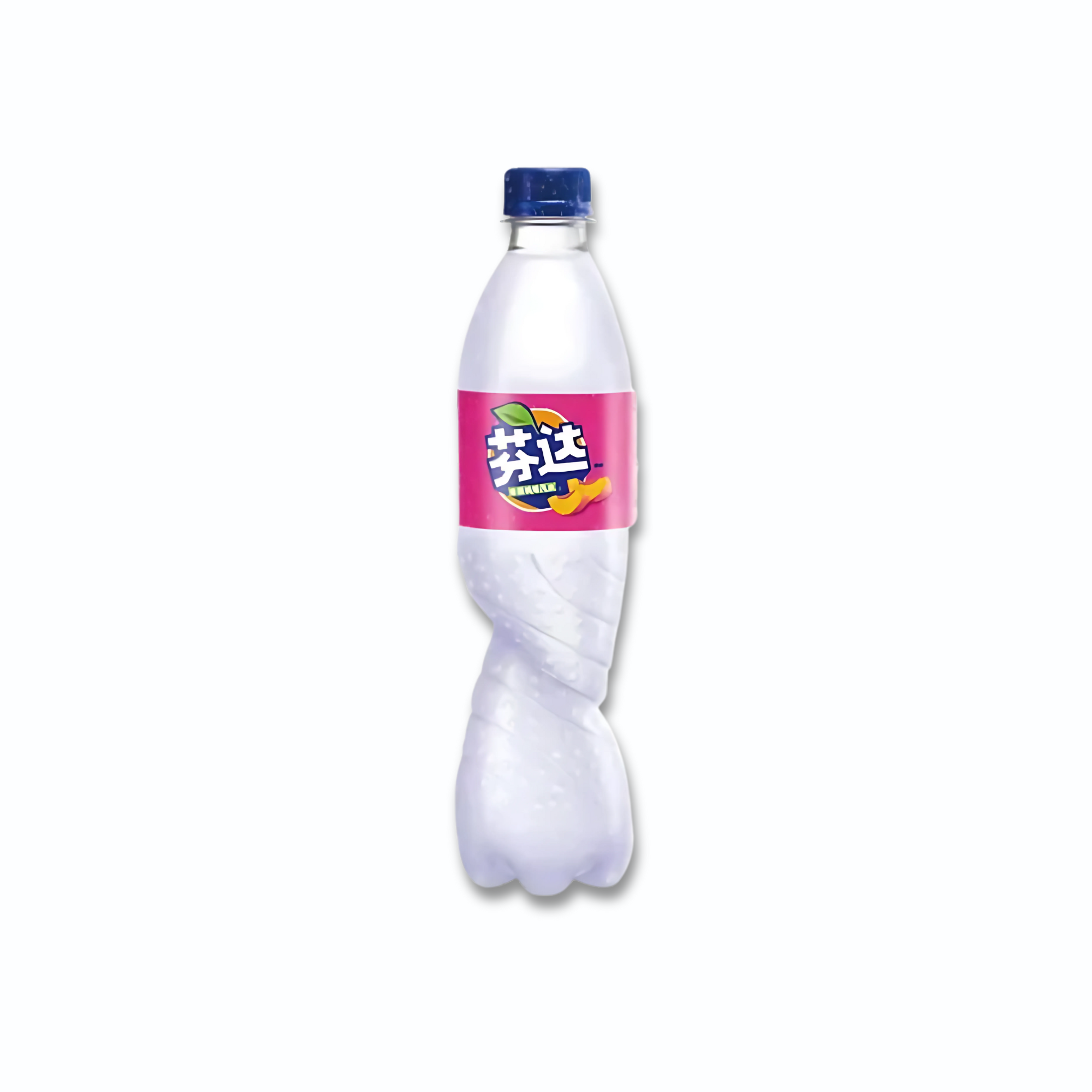 White Peach Fanta bottle from Taiwan with bright white background, showcasing packaging and branding.