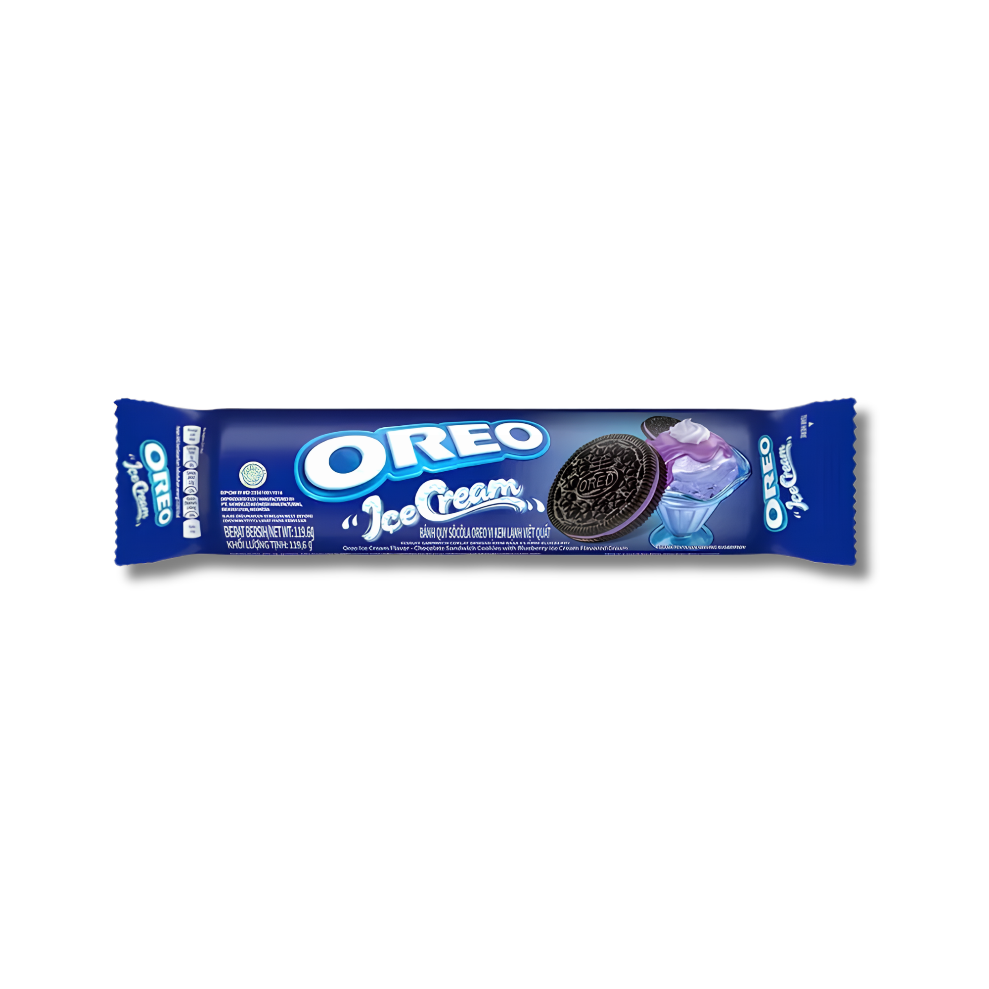 Pack of Blueberry Ice Cream Oreo from Indonesia against a white background. Shop Indonesian Oreo online.