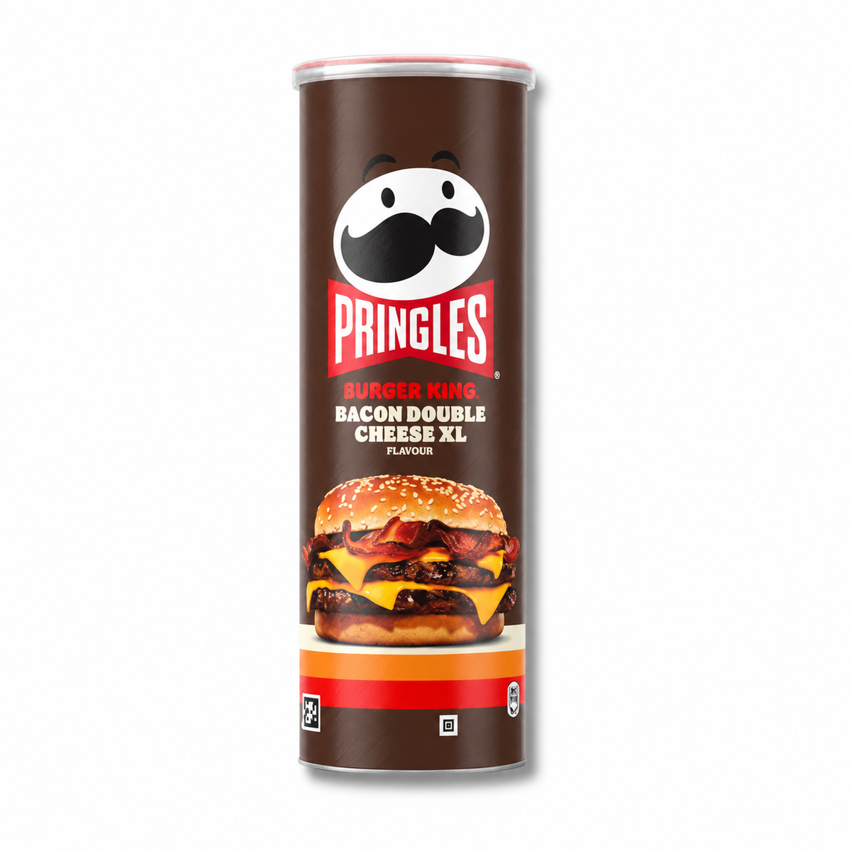 Pringles Burger King Bacon Double Cheese XL tube on a white background