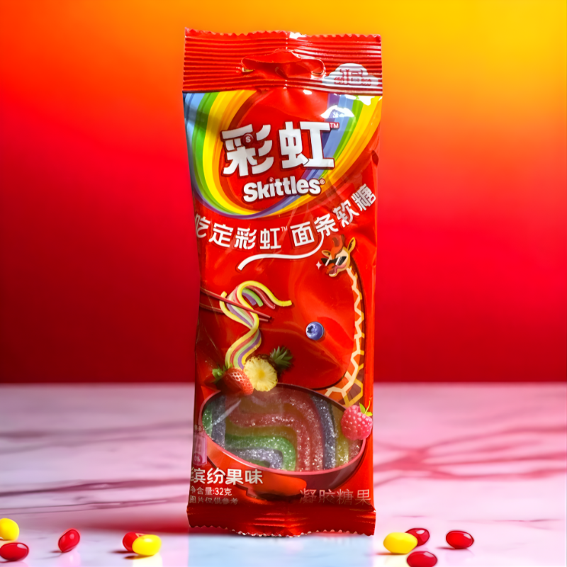 Skittles Gummy Noodles candy from China in original red packaging