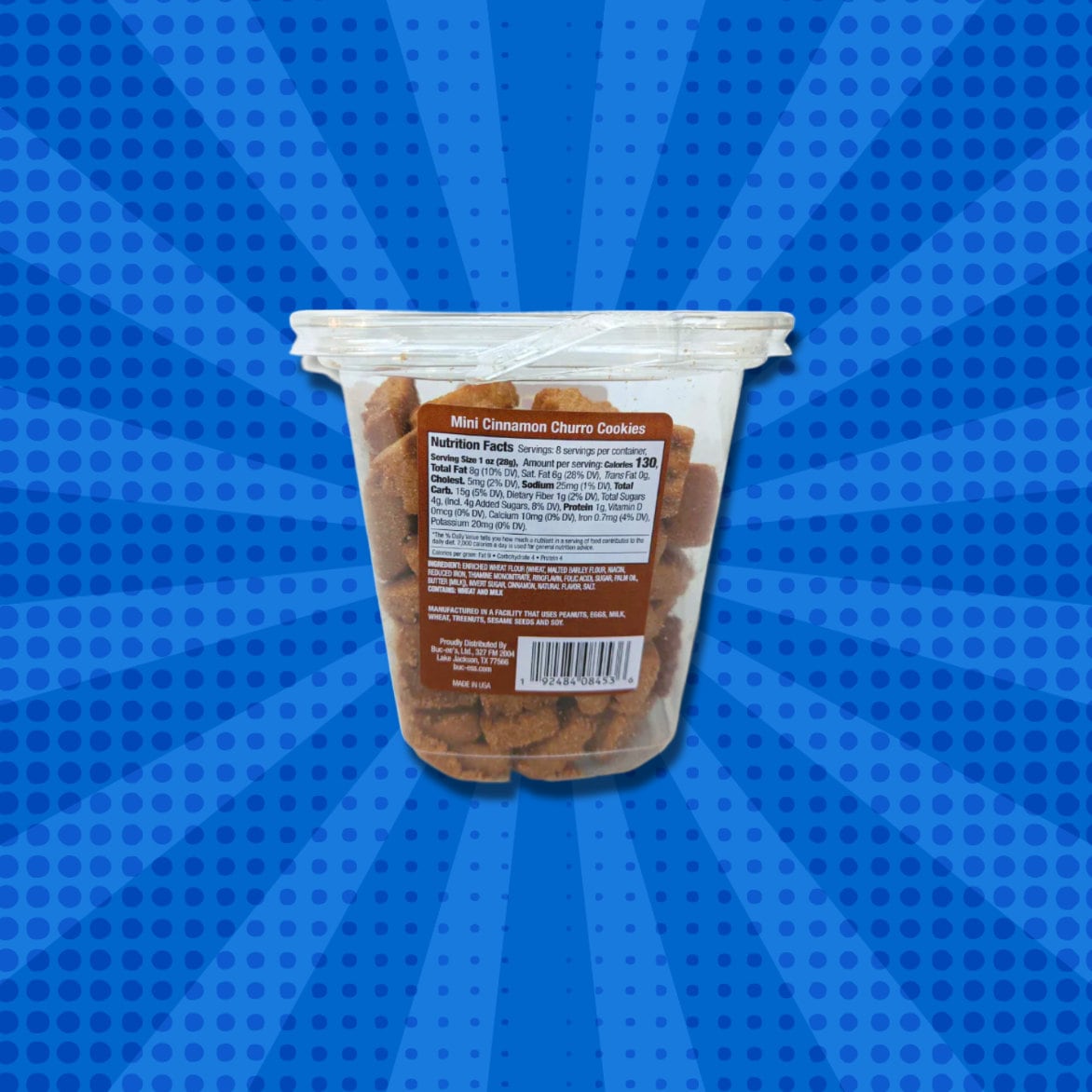 Buc-ee's Mini Cinnamon Churro Cookies (Back of Container with Nutrition Facts)
