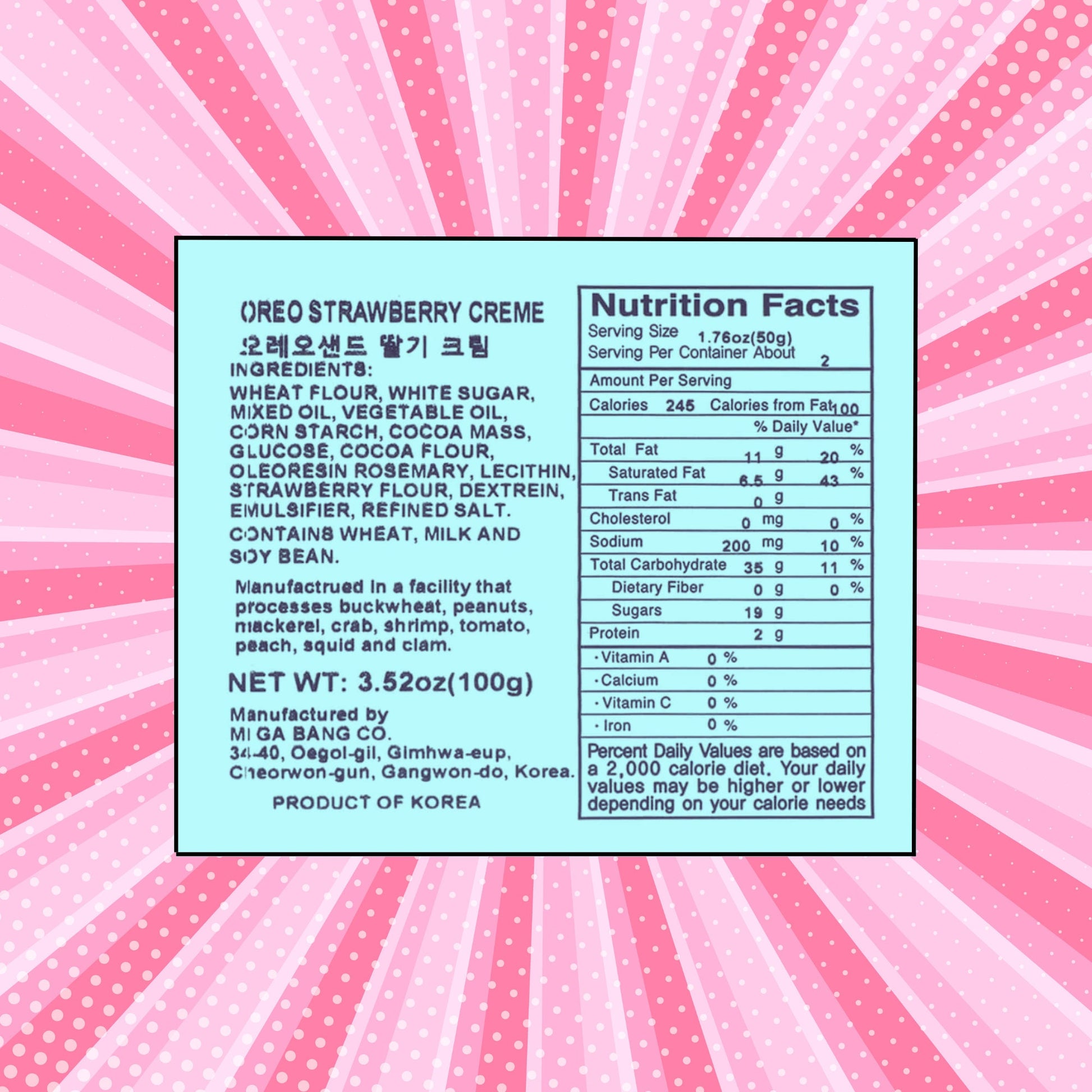 Korean Oreos - Strawberry Creme Flavor (Ingredients with Nutrition Facts)