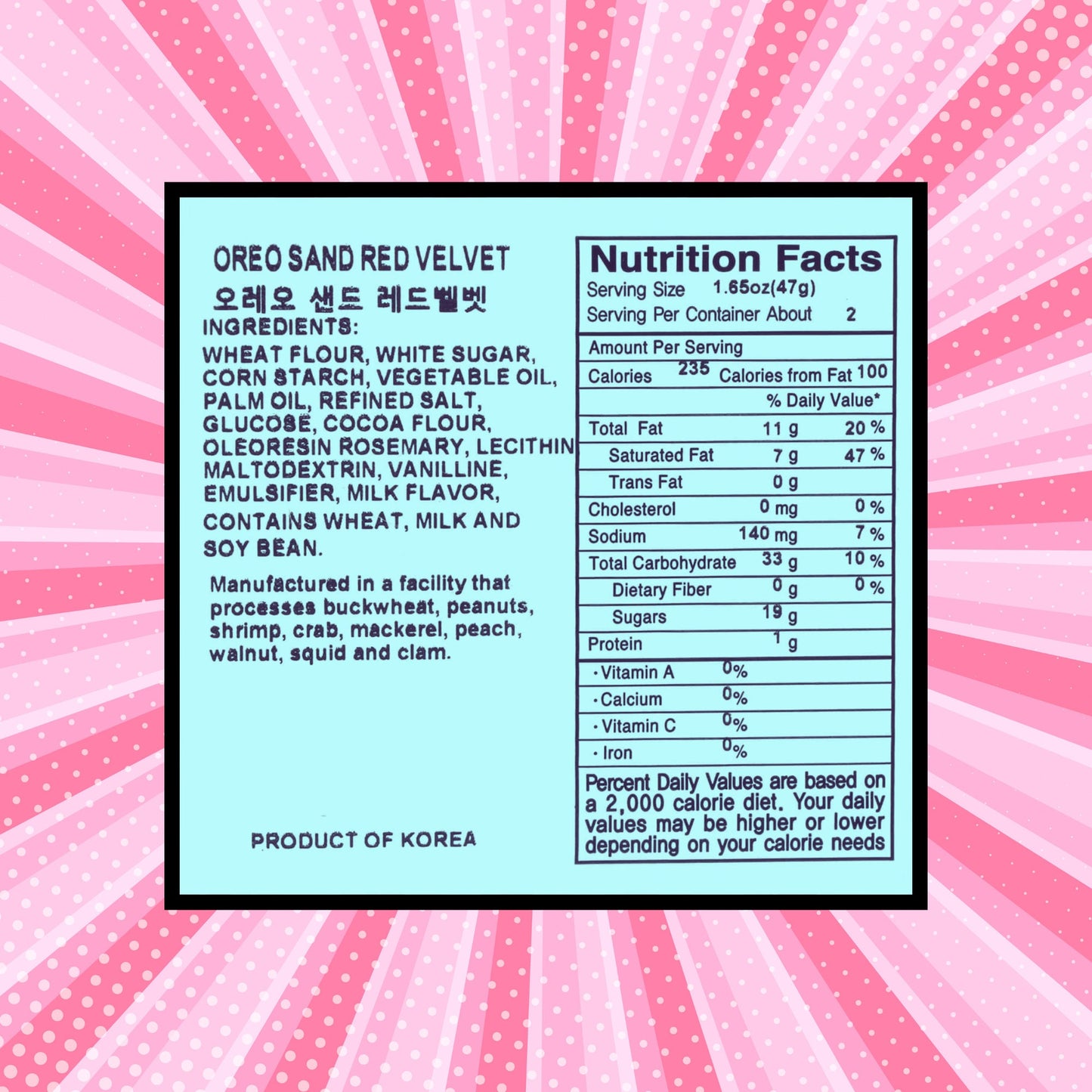 Korean Oreos - Red Velvet Flavor (Ingredients with Nutrition Facts)