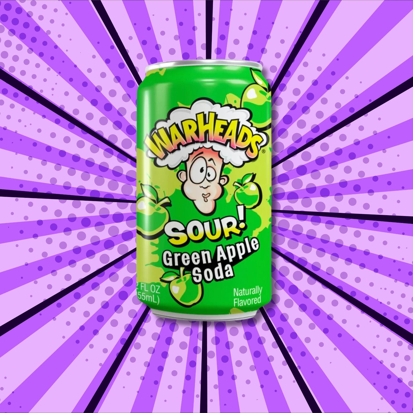 Sour Green Apple Warheads Soda - Front of Can