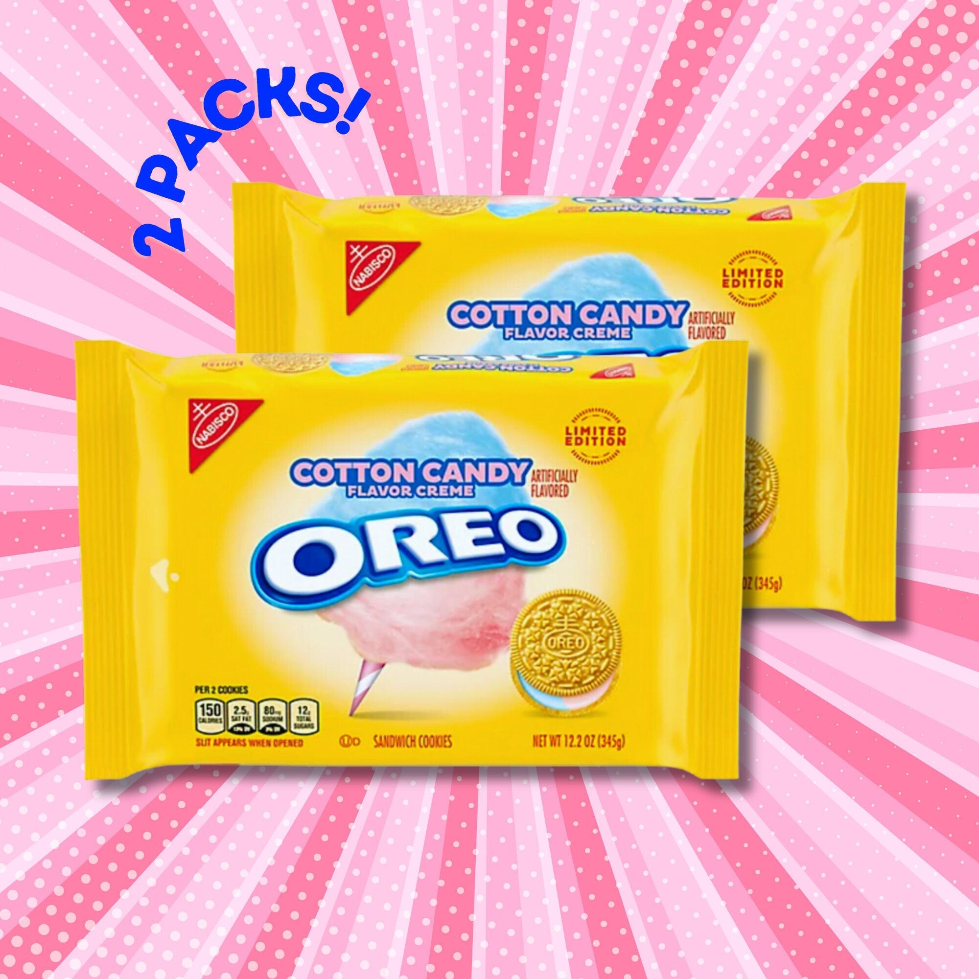 OREO Cotton Candy Sandwich Cookies, Limited Edition Oreos, 2 Packs, Custom Oreo Cookies