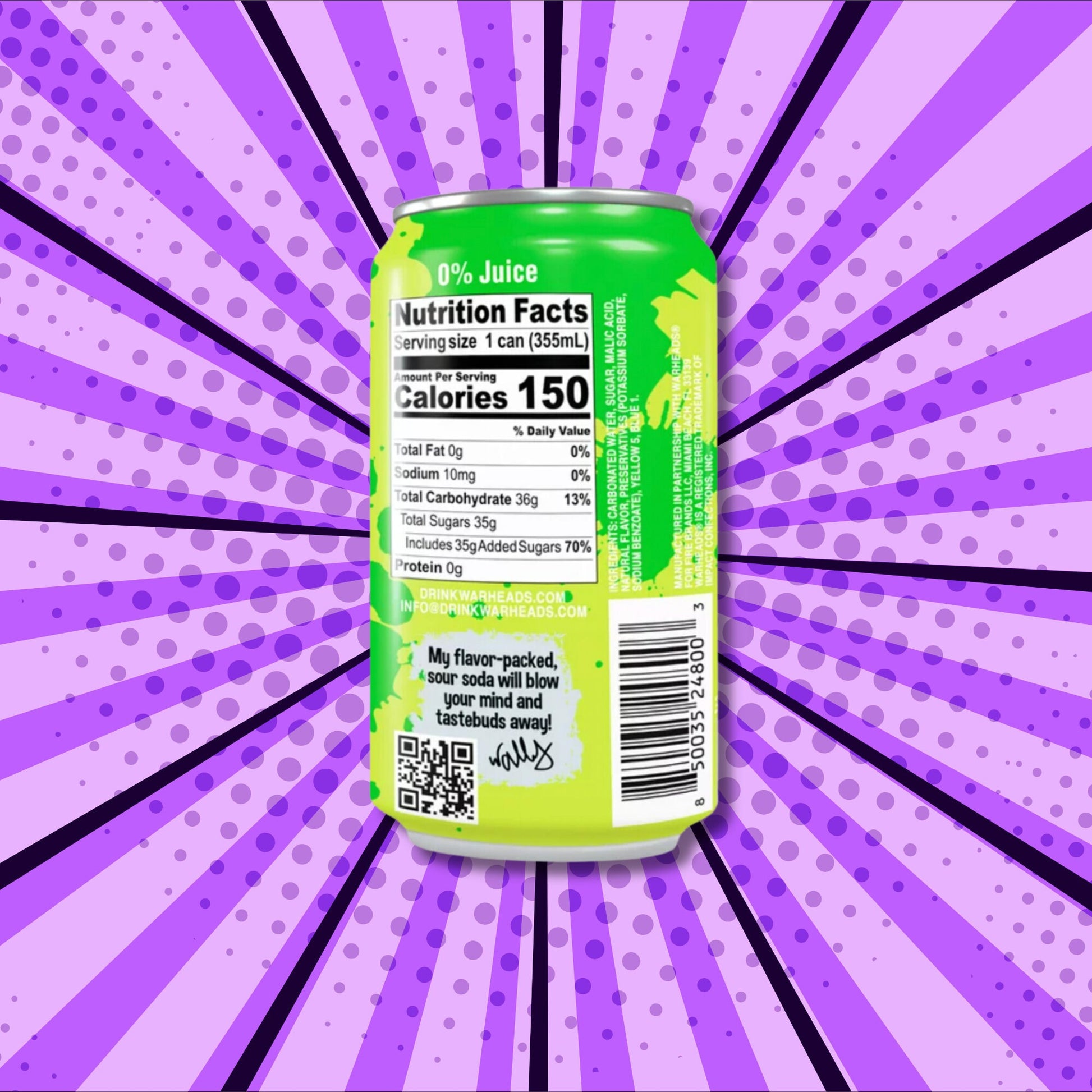 Sour Green Apple Warheads Soda - Back of Can