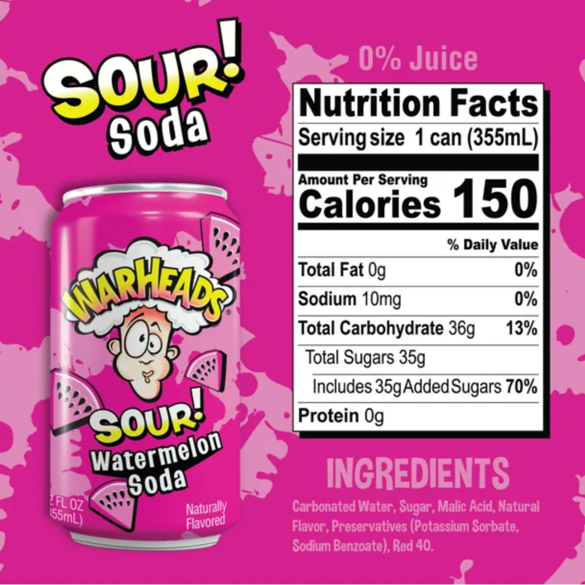 Sour Watermelon Warheads Soda - Nutrition Facts and Ingredients